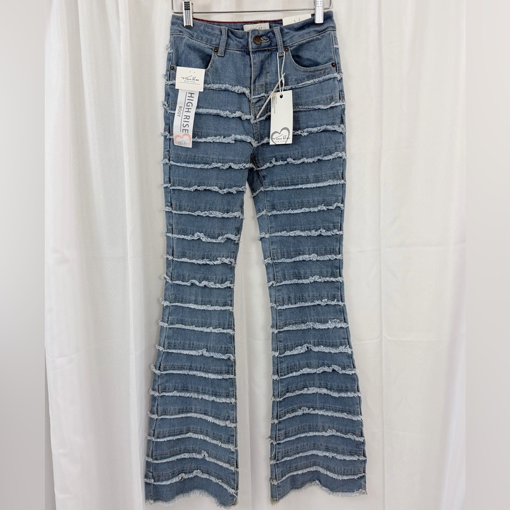 Vince Blue Boho High-Rise Light Blue Frayed Layered High Rise Flare Jeans Size 1